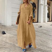 Women's Regular Dress Simple Style Standing Collar Long Sleeve Solid Color Maxi Long Dress Holiday Daily main image 2