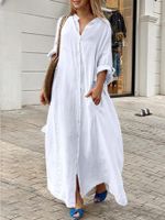 Women's Regular Dress Simple Style Standing Collar Long Sleeve Solid Color Maxi Long Dress Holiday Daily main image 4