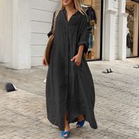 Women's Regular Dress Simple Style Standing Collar Long Sleeve Solid Color Maxi Long Dress Holiday Daily main image 3