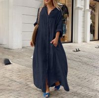 Women's Regular Dress Simple Style Standing Collar Long Sleeve Solid Color Maxi Long Dress Holiday Daily main image 5