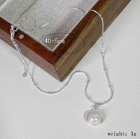 Sterling Silber IG-Stil Dame Koreanische Art Inlay Herzform Künstliche Perlen Halskette Mit Anhänger main image 3