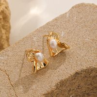 1 Pair IG Style Simple Style Solid Color Inlay Copper Freshwater Pearl 18K Gold Plated Silver Plated Ear Studs main image 5