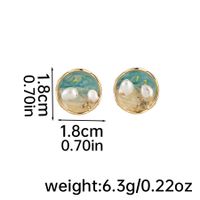 1 Pair IG Style Beach Round Enamel Inlay Copper Freshwater Pearl 18K Gold Plated Silver Plated Ear Studs sku image 1