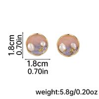 1 Pair IG Style Beach Round Enamel Inlay Copper Freshwater Pearl 18K Gold Plated Silver Plated Ear Studs sku image 2