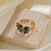 Wholesale Vacation Butterfly Copper Enamel Inlay 18K Gold Plated Zircon Open Rings main image 6
