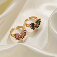 Wholesale Vacation Butterfly Copper Enamel Inlay 18K Gold Plated Zircon Open Rings main image 1