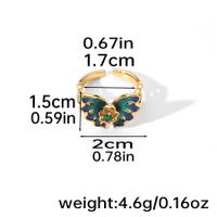 Wholesale Vacation Butterfly Copper Enamel Inlay 18K Gold Plated Zircon Open Rings sku image 1