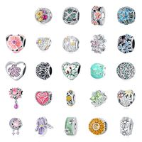 1 Piece 10*10mm 5*10mm 5 * 11mm Sterling Silver Zircon Round Flower Butterfly Polished Pendant Beads main image 1