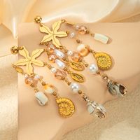 1 Pair Elegant Luxurious Starfish Conch Plating 304 Stainless Steel Crystal Pearl Shell Gold Plated Drop Earrings main image 2