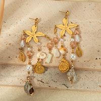 1 Pair Elegant Luxurious Starfish Conch Plating 304 Stainless Steel Crystal Pearl Shell Gold Plated Drop Earrings main image 4
