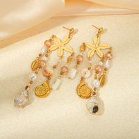 1 Pair Elegant Luxurious Starfish Conch Plating 304 Stainless Steel Crystal Pearl Shell Gold Plated Drop Earrings main image 3