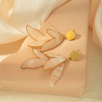 1 Pair Casual Elegant Artistic Leaves Tassel Plating Arylic Shell Gold Plated Drop Earrings main image 4