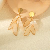 1 Pair Casual Elegant Artistic Leaves Tassel Plating Arylic Shell Gold Plated Drop Earrings main image 5