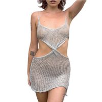 Women's Strap Dress Sexy Collarless Hollow Out Sleeveless Solid Color Short Mini Dress Holiday Daily main image 2