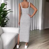 Women's Sheath Dress Simple Style U Neck Stripe Sleeveless Stripe Midi Dress Daily main image 3