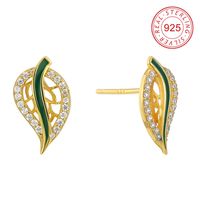 Casual Simple Style Leaves Sterling Silver Enamel Inlay Zircon 18K Gold Plated Women's Rings Earrings Necklace main image 8