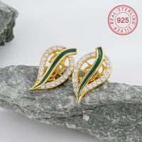 Casual Simple Style Leaves Sterling Silver Enamel Inlay Zircon 18K Gold Plated Women's Rings Earrings Necklace main image 5