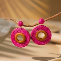 1 Pair Vacation Bohemian Circle Braid Straw Rattan Drop Earrings main image 5