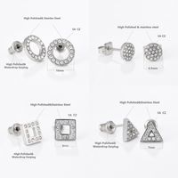 4 Pairs Simple Style Commute Triangle Round Square Inlay 304 Stainless Steel Zircon 18K Gold Plated Ear Studs main image 1