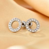 4 Pairs Simple Style Commute Triangle Round Square Inlay 304 Stainless Steel Zircon 18K Gold Plated Ear Studs main image 2