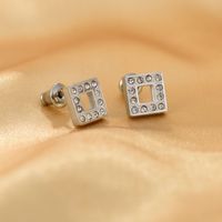 4 Pairs Simple Style Commute Triangle Round Square Inlay 304 Stainless Steel Zircon 18K Gold Plated Ear Studs main image 4