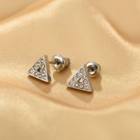 4 Pairs Simple Style Commute Triangle Round Square Inlay 304 Stainless Steel Zircon 18K Gold Plated Ear Studs main image 5