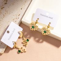 1 Pair Casual Commute Leaf Heart Shape Snake Plating Inlay 304 Stainless Steel Rhinestones 18K Gold Plated Drop Earrings main image 4