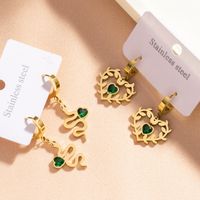 1 Pair Casual Commute Leaf Heart Shape Snake Plating Inlay 304 Stainless Steel Rhinestones 18K Gold Plated Drop Earrings main image 7