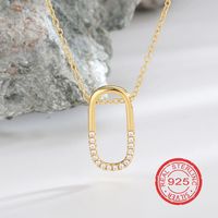 Sterling Silver 18K Gold Plated Sweet Simple Style Hollow Out Inlay Oval Bow Knot Zircon Necklace sku image 1