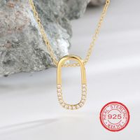 Sterling Silver 18K Gold Plated Sweet Simple Style Hollow Out Inlay Oval Bow Knot Zircon Necklace main image 5