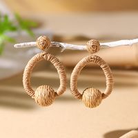 1 Pair Vacation Bohemian Circle Hollow Out Alloy Straw Rattan Drop Earrings main image 4
