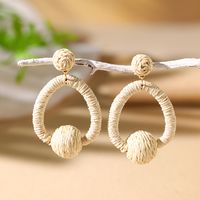 1 Pair Vacation Bohemian Circle Hollow Out Alloy Straw Rattan Drop Earrings sku image 4