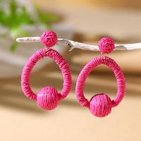 1 Pair Vacation Bohemian Circle Hollow Out Alloy Straw Rattan Drop Earrings main image 7