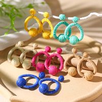1 Pair Vacation Bohemian Circle Hollow Out Alloy Straw Rattan Drop Earrings main image 1