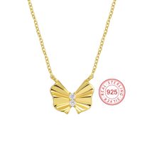 Sterling Silver 18K Gold Plated Sweet Simple Style Hollow Out Inlay Oval Bow Knot Zircon Necklace sku image 3