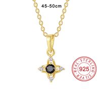 Sterling Silver 18K Gold Plated IG Style Elegant Lady Inlay Four Leaf Clover Round Rhinestones Pearl Pendant Necklace sku image 1