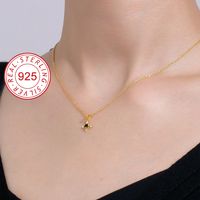 Sterling Silver 18K Gold Plated IG Style Elegant Lady Inlay Four Leaf Clover Round Rhinestones Pearl Pendant Necklace main image 5