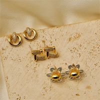 1 Set Cute Lady Commute Circle Heart Shape Daisy Inlay Copper Artificial Pearls Zircon Earrings main image 7