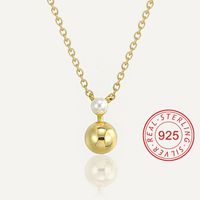 Sterling Silver 18K Gold Plated IG Style Elegant Lady Inlay Four Leaf Clover Round Rhinestones Pearl Pendant Necklace sku image 2