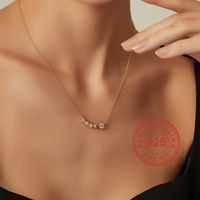 Sterling Silver 18K Gold Plated IG Style Elegant Lady Inlay Four Leaf Clover Round Rhinestones Pearl Pendant Necklace main image 10