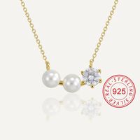 Sterling Silver 18K Gold Plated IG Style Elegant Lady Inlay Four Leaf Clover Round Rhinestones Pearl Pendant Necklace sku image 4