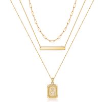 Kupfer 14 Karat Vergoldet Basic Klassischer Stil Toller Stil Überzug Brief Quadrat Dreilagige Halskette sku image 1