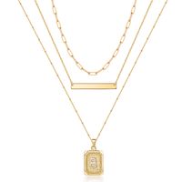 Kupfer 14 Karat Vergoldet Basic Klassischer Stil Toller Stil Überzug Brief Quadrat Dreilagige Halskette sku image 2