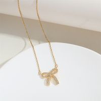 Copper 14K Gold Plated Simple Style Inlay Bow Knot Zircon Pendant Necklace main image 5