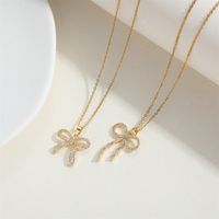 Copper 14K Gold Plated Simple Style Inlay Bow Knot Zircon Pendant Necklace main image 3