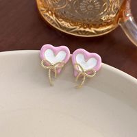 1 Pair Cute Lady Sweet Heart Shape Bow Knot Enamel Zinc Alloy Ear Studs main image 5