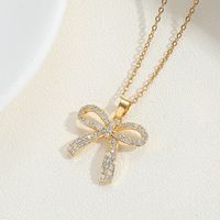 Copper 14K Gold Plated Simple Style Inlay Bow Knot Zircon Pendant Necklace sku image 4