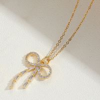Copper 14K Gold Plated Simple Style Inlay Bow Knot Zircon Pendant Necklace sku image 5