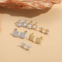 1 Pair Vintage Style Butterfly Inlay Copper Zircon 14K Gold Plated Ear Studs main image 5