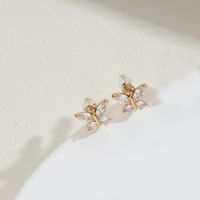 1 Pair Vintage Style Butterfly Inlay Copper Zircon 14K Gold Plated Ear Studs sku image 1